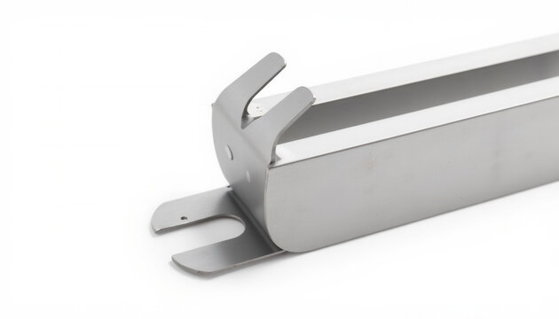 Metal component of a shelf support bracket on white background  