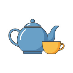 Blue teapot and yellow cup illustration