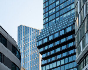 Obraz premium Looking up at skyscrapers in the banking district of Frankfurt