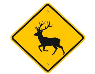 Yellow diamond warning sign, deer