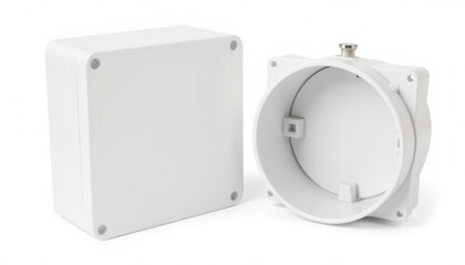 White plastic electrical junction box with detachable cover and base  