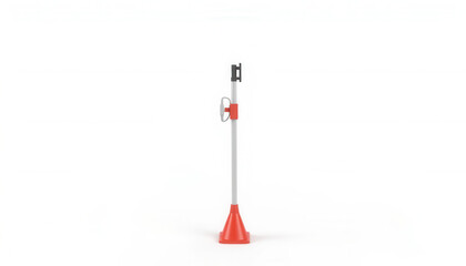 Traffic safety cone in bright orange color on white background  