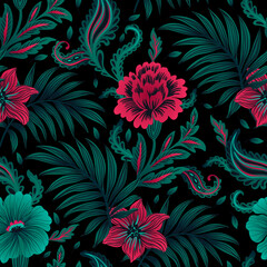 Bohemian Tropical Ornate Romantic Floral Vintage Opulent Paisley Motif Seamless Pattern