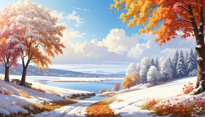 Captivating autumn landscape transformation at serene lake nature scene vibrant colors tranquil environment scenic viewpoint seasonal change