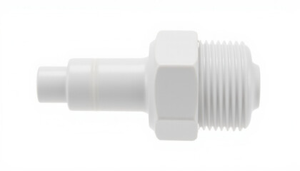 White plastic pipe fitting with threaded connection for plumbing  