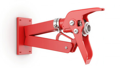 Red fire hydrant nozzle mounted on wall in industrial style  