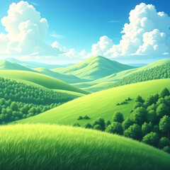 Obraz premium summer landscape with green field and blue sky