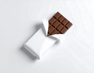 Unwrapped chocolate bar pieces on paper surface