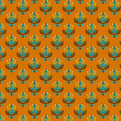 Indian block print style motifs pattern design with musturd ground.