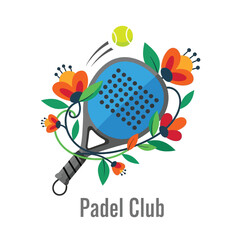 Padel Sport Club Logo with Racket and Ball