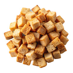 Pile of Golden Brown Bread Croutons on White Background food snack isolated on a transparent background