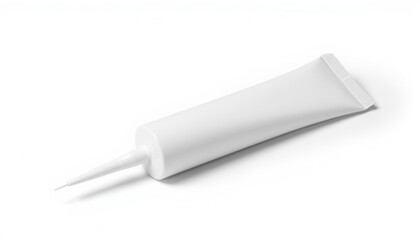 White adhesive tube with pointed nozzle on plain background  