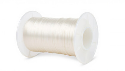 Transparent sewing thread on white spool for crafting and repairs  