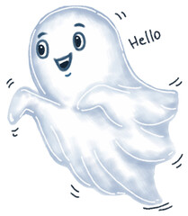 Cute ghost Halloween Cartoon. Hand drawn illustration isolated on white background.