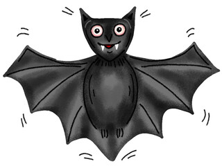 Vampire bat flying. Halloween Cartoon. Hand drawn illustration isolated on white background.