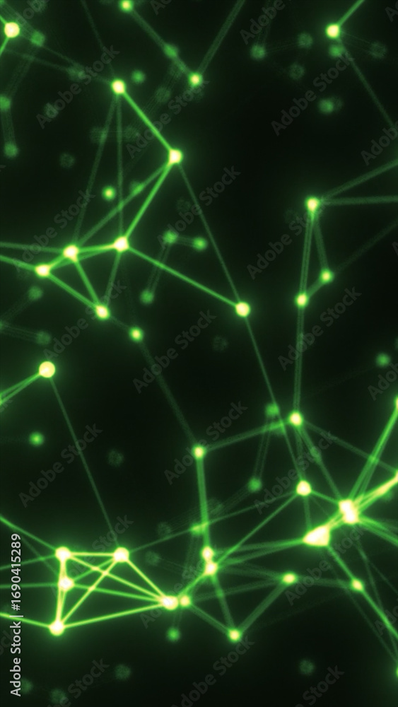 Poster abstract glowing green neural network or digital grid, symbolizing connection, data flow, and futuri