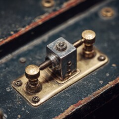 A close-up of a metal toggle switch on aged equipment.