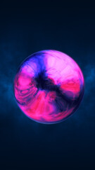 Surreal cosmic orb in vivid purple and blue hues suspended against a dark background, evoking mystery and celestial energy