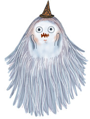 Spooky Hairy monster.Halloween cartoon. Hand drawn illustration isolated on white background.