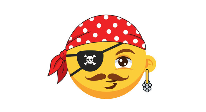 Cartoon Pirate Emoji with Red Bandana and Eye Patch.
