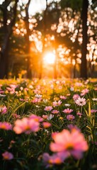 Obraz premium Tranquil meadow filled with colorful wildflowers and graceful butterflies in nature s embrace