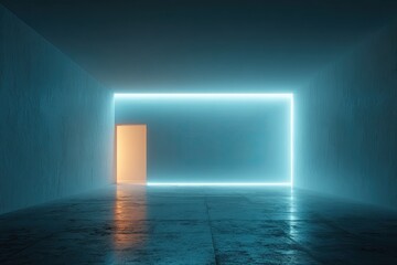 Empty room with glowing lines. Interior background with glowing lines