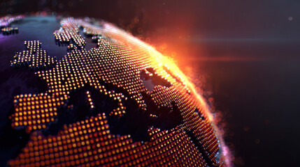 Digital data globe with illuminated dots showing monopoly of information flow and network connection glowing futuristic style