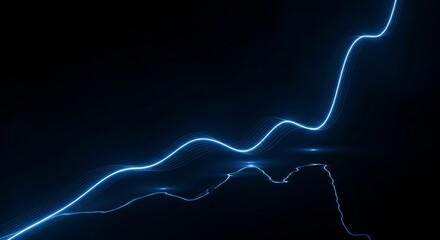 Digital abstract glowing blue line graph showing upward trend representing growth success and financial improvement on a dark background