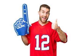 sports fan man over isolated chroma key background with thumbs up because something good has...