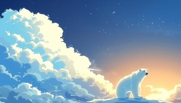 Majestic polar bear standing proudly on an ice floe in a stunning arctic landscape