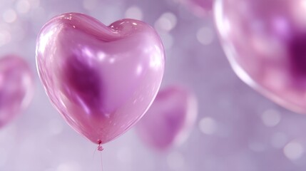 Heart-shaped pink balloons float in a dreamy background. This image captures the essence of love and celebration. Perfect for romantic themes and joyful occasions. AI