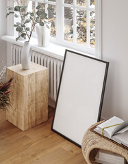 Canvas frame mockup in floral room, botanical design, 3d render