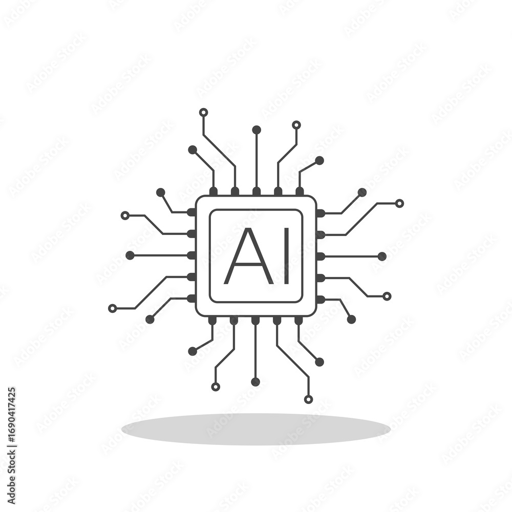 Aufkleber artificial intelligence processor icon with shadow