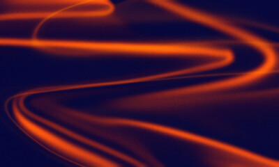 Abstract flowing orange light trails on a dark blue background
