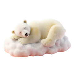 Cute polar bear peacefully sleeping on fluffy cloud evokes sense of calm and mental health awareness in this charming PNG illustration