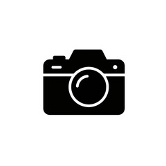 Modern flat design camera icon representing the art of photography. Simple black silhouette symbol for picture-taking, isolated on a white background