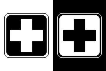 Medical Cross Icon Isolated on Black and White Background.