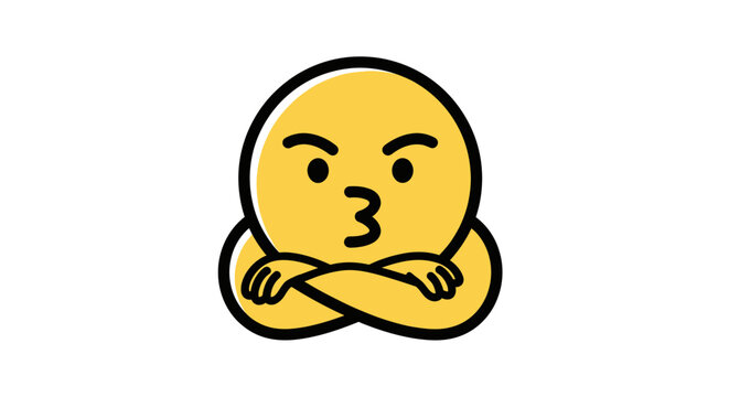 Yellow cartoon face with crossed arms and angry expression.