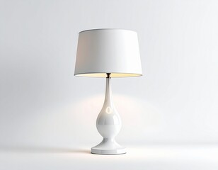 Fototapeta premium Elegant White Table Lamp Casting a Soft, Warm Glow on a Minimalist Background for Modern Interior Design and Serene Home Ambiance Concepts