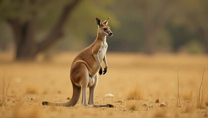 Kangaroo standing alert in open bushland 
