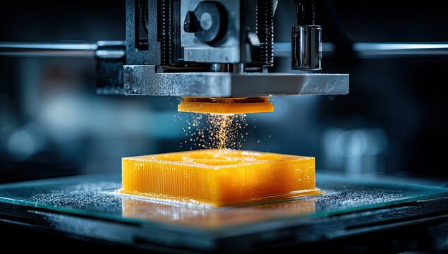 3D printer extruding orange plastic