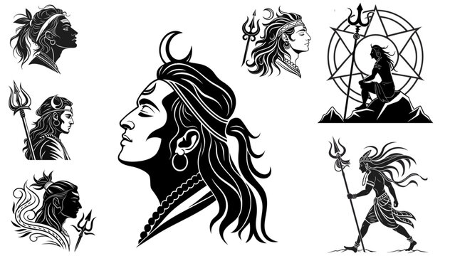 Shiva Silhouette Collection for Maha Shivratri and Spiritual Art Designs.