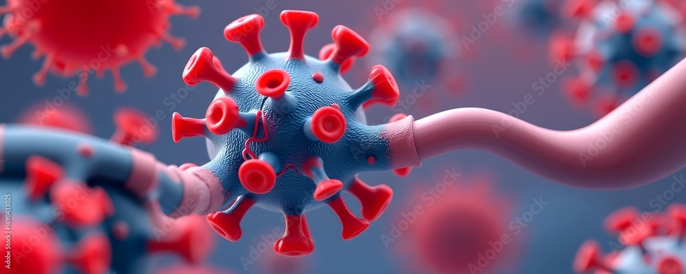 Poster a visual representation of a virus's structure, showcasing its intricate design and vibrant colors. 