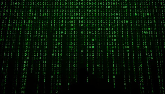The mesmerizing display of digital code, featuring green binary digits against a dark backdrop, simulating the complex world of data and technology