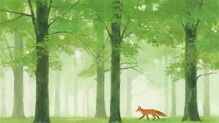 Forest Fox Illustration: A vibrant illustration of a sly fox traversing a verdant forest under the soft glow of morning light. Capturing the allure of the wild.