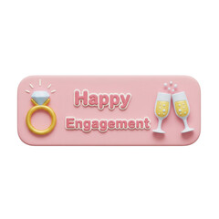 Happy Engagement Celebration With Sparkling Diamond Ring And Champagne Flutes On Transparent Background