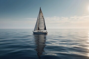 Obraz premium Sailing Boat on Calm Ocean Waters at Sunset