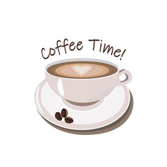 Coffee Time Cup with Heart Foam Art Illustration