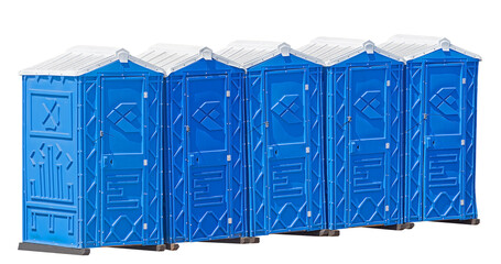 Five bio-toilet stalls on white