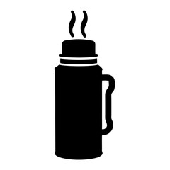 Obraz premium Silhouette vector design of a hot beverage thermos bottle with steam for microstock sites